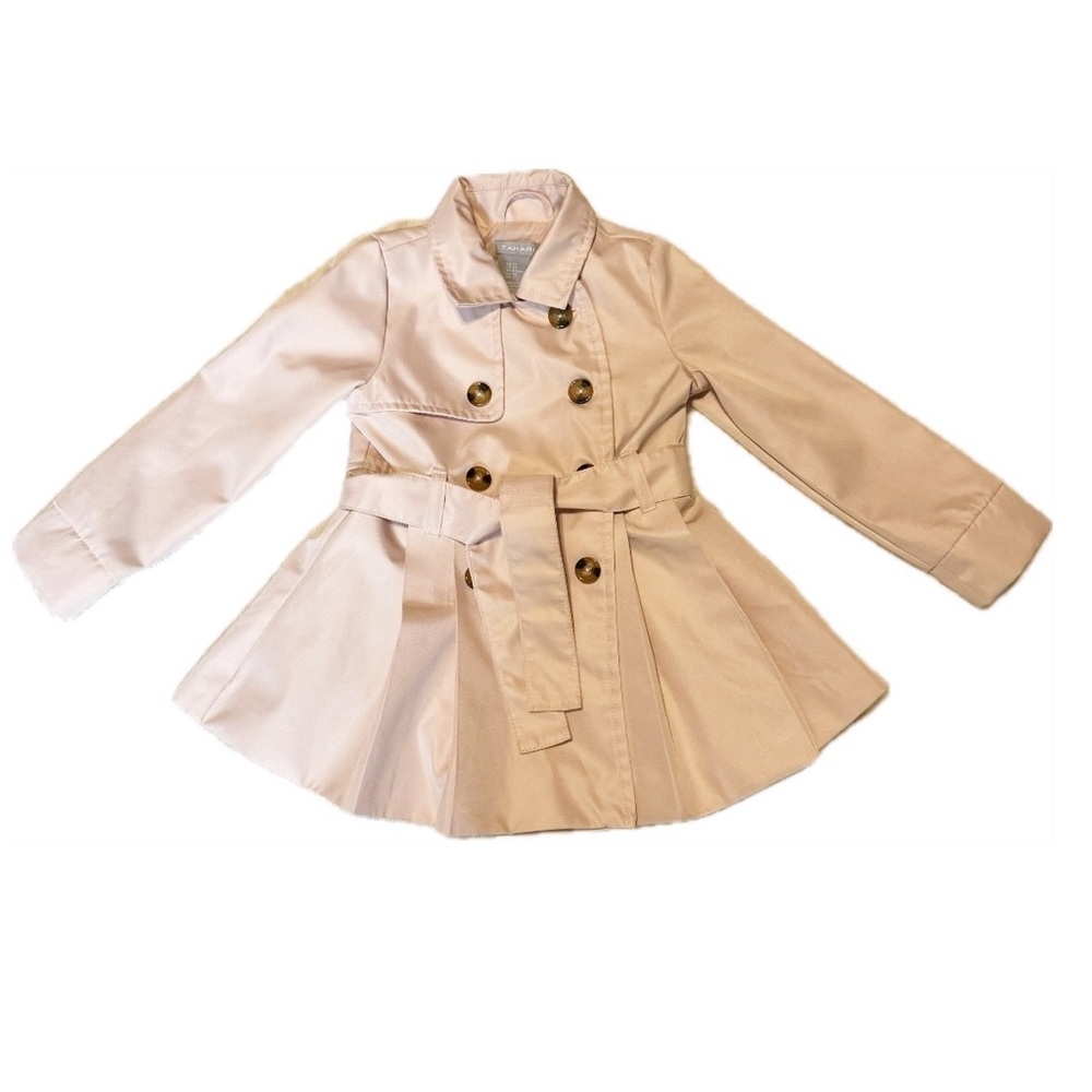 Tahari Hydrofuge Pleated Trench Raincoat with Belted Waist and A-line Silhouette